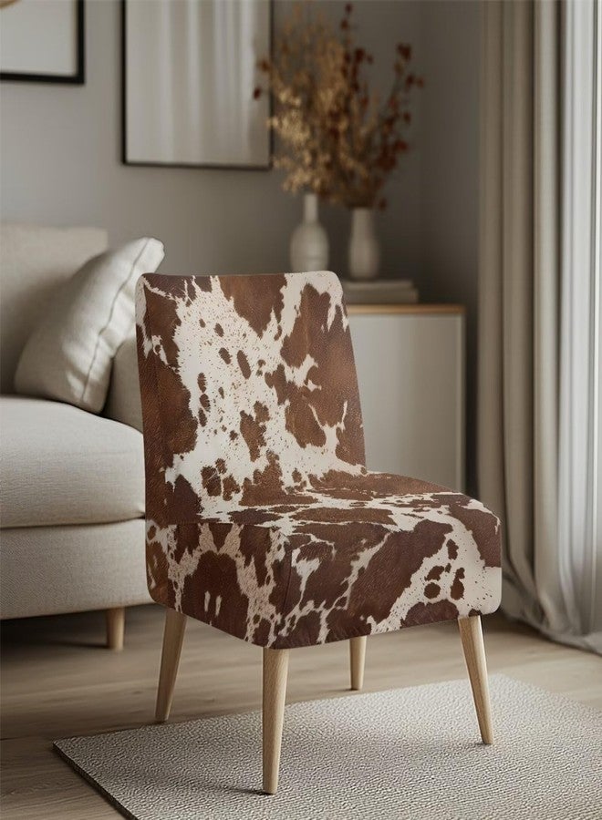 Luarisgur Armless Chair Cover Brown Cow Print Accent Chair Covers Without Arms Stretch Spandex Armless Chair Furniture Protector Covers for Living Dining Room Hotel Office - Image 3